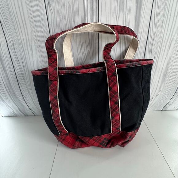 VTG Lands End CANVAS TOTE BAG Red Holiday Bird Floral  LARGE Pocket Zipper - Picture 2 of 9